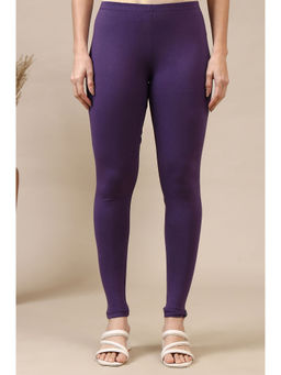 Elleven - Womens Purple Cotton Lycra Ankle Length Leggings