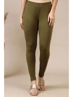 Elleven - Womens Green Cotton Lycra Ankle Length Leggings