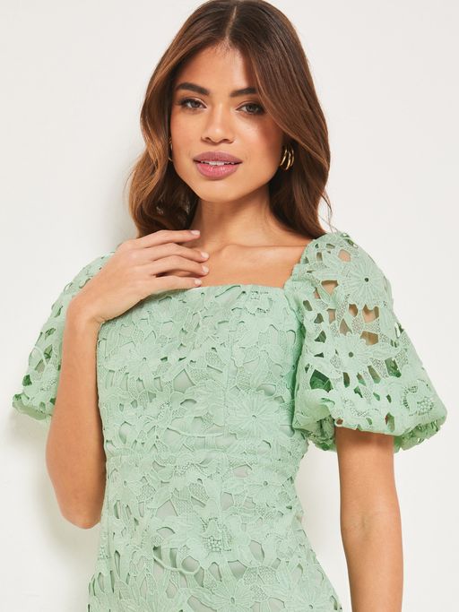 Buy Lipsy Green Square Neck Lace Bodycon (6) Online