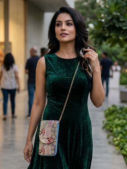 YELONA - Women's Handmade Embroidered & Sequined Mobile Phone Crossbody Sling (S)