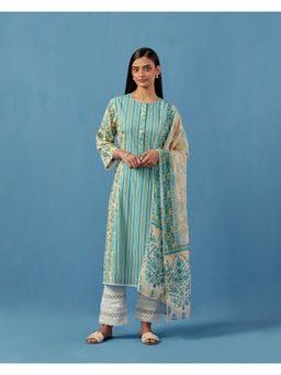 Sage Saga - Malhaar Kurta with Dupatta Lemon Green (Set of 3)