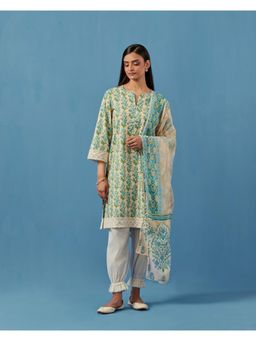 Sage Saga - Badra Kurta with Dupatta Lemon Green (Set of 3)