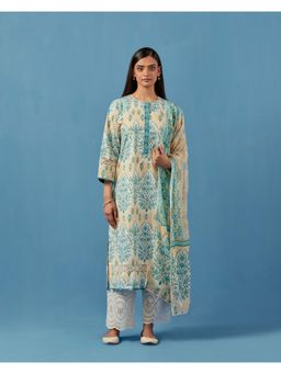 Sage Saga - Kainoosh Kurta with Dupatta Lemon Green (Set of 3)
