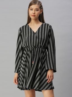 SHOWOFF - Women Striped Silver Empire Dress