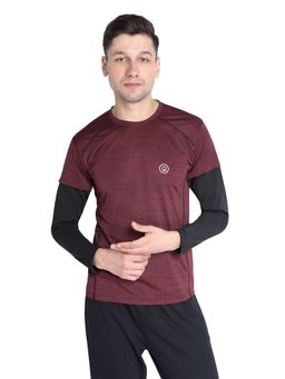 CHKOKKO - Maroon Men Round Neck Full Sleeves Gym Sports T-shirt