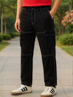 Nobero - Black Straight Fit Cargo Pant