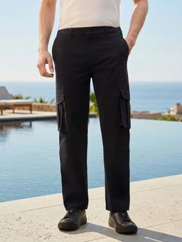 Nobero - Black Straight Fit Mid Rise Wanderer Travel Cargo Pant