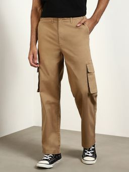 Nobero - Beige Straight Fit Mid Rise Wanderer Travel Cargo Pant