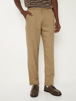 max - Brown Linen Blend Regular Fit Trousers
