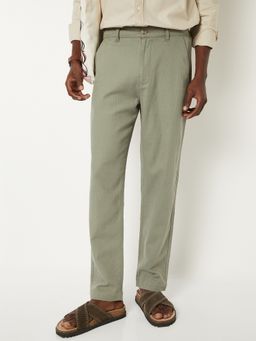 max - Green Linen Blend Regular Fit Trousers