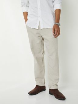 max - Off White Herringbone Regular Fit Trousers