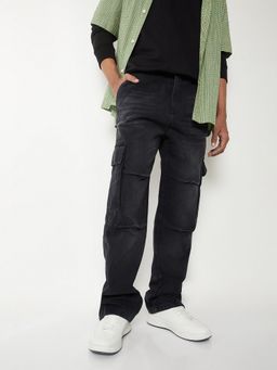 max - Black Washed Loose Fit Denim Cargos