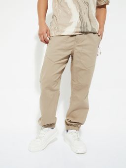 max - Beige Urbn Solid Relaxed Fit Joggers