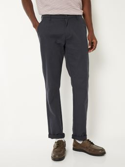 max - Navy Blue Solid Slim Fit Trousers
