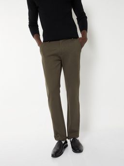 max - Green Textured Slim Fit Trousers