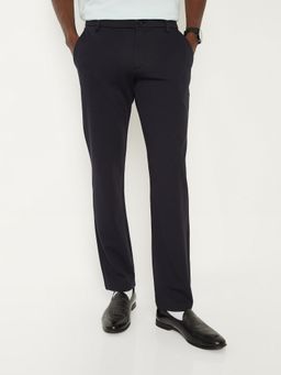 max - Navy Blue Solid Slim Fit Trousers