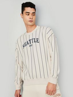 max - Beige Striped Athleisure Sweatshirt
