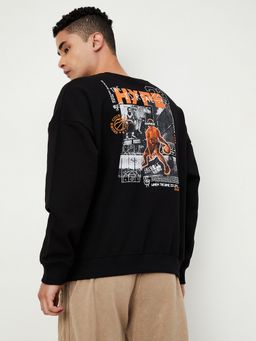 max - Black Back Printed Athleisure Sweatshirt