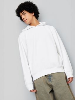 max - White Textured Hooded Hoodie