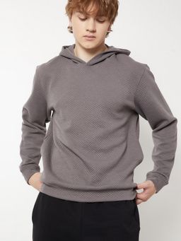 max - Grey Textured Hooded Hoodie
