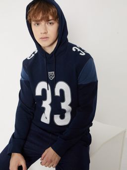 max - Navy Blue Printed Hooded Hoodie