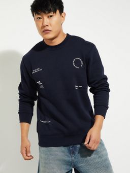 max - Navy Blue Urbn Printed Sweatshirt