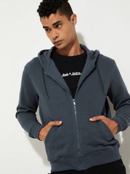 max - Blue Urbn Solid Hooded Hoodie