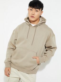 max - Beige Urbn Solid Oversized Hooded Hoodie