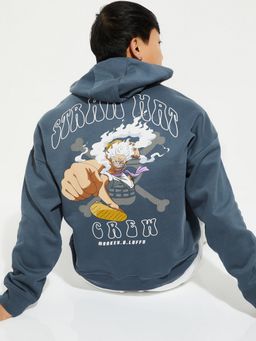 max - Blue Urbn One Piece Printed Hooded Oversized Hoodie