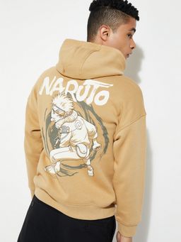 max - Beige Urbn Naruto Printed Oversized Hoodie