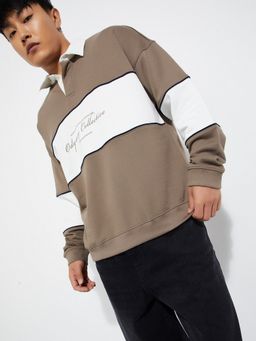 max - Beige Urbn Colour Block Oversized Sweatshirt