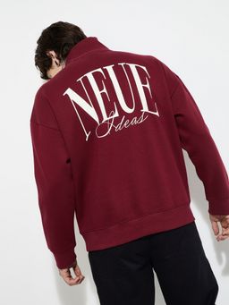max - Maroon Urbn Printed Oversized Sweatshirt
