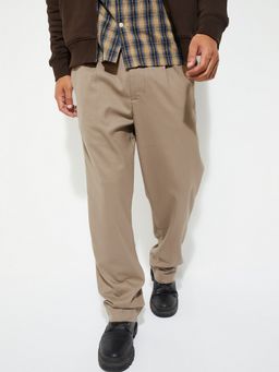 max - Beige Urbn Solid Relaxed Fit Trousers