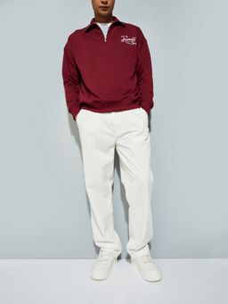 max - White Urbn Solid Relaxed Fit Trousers