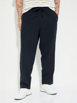 max - Navy Blue Solid Woven Trousers