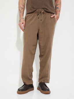 max - Brown Solid Woven Trousers