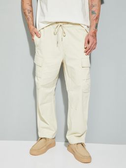 max - Off White Urbn Solid Cargo Trousers