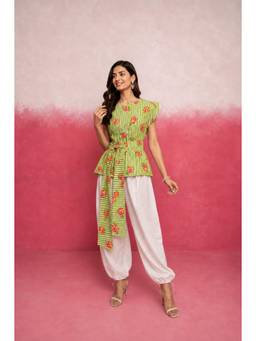 DEASHA INDIA - Celina Agreen Stripe Balloon Pant with Top and Belt