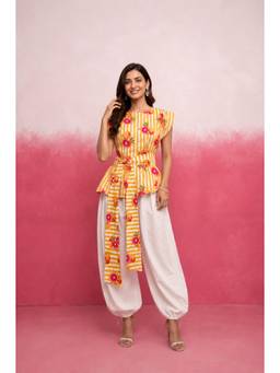 DEASHA INDIA - Nireya Orange Stripe Balloon Pant with Top and Belt