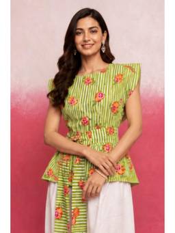 DEASHA INDIA - Revia Green Stripe Cotton Top