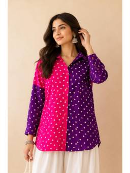 DEASHA INDIA - Multi-Colour Seraya Blocked Bandhej Shirt