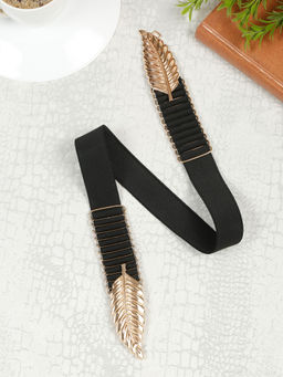 Teakwood - Women Black Leaf Design Waist Belt
