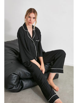 Trendyol - Black White Piping Pyjamas With 3/4 Sl (Set of 2)