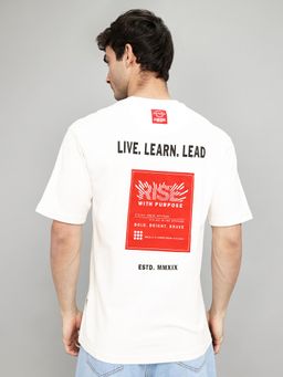 Rock.it - Drop Shoulder Half Sleeve Round Neck Back Off White Printed T-Shirt