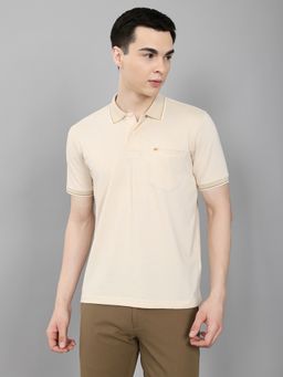 Monte Carlo - Beige Regular Fit Solid Half Sleeve Collar Polo T-Shirt