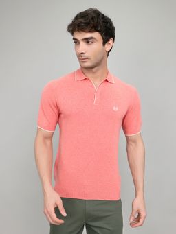 Monte Carlo - Regular Fit Neck Solid Half Sleeve Pink Polo T-Shirt