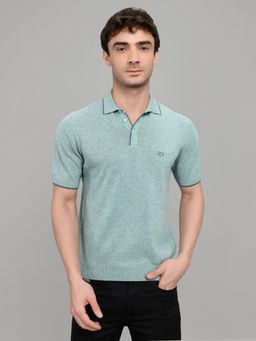 Monte Carlo - Regular Fit Neck Solid Half Sleeve Teal Polo T-Shirt