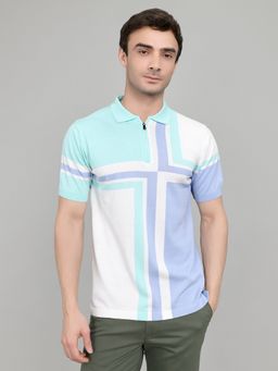 Monte Carlo - Smart Fit Neck Striped Half Sleeve Blue Polo T-Shirt