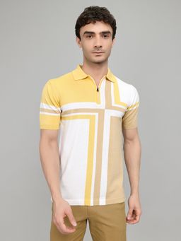 Monte Carlo - Smart Fit Half Sleeve Stiped Neck Multi-Color Polo T-Shirt