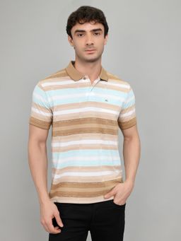 Monte Carlo - Regular Fit Half Sleeve Striped Neck Brown Polo T-Shirt